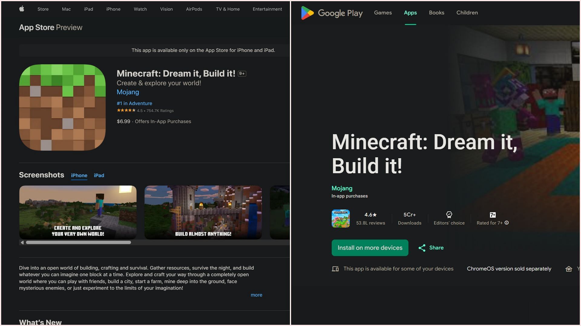 Minecraft Preview will show up once players join the beta on Android and iOS (Image via App Store || Google Play)